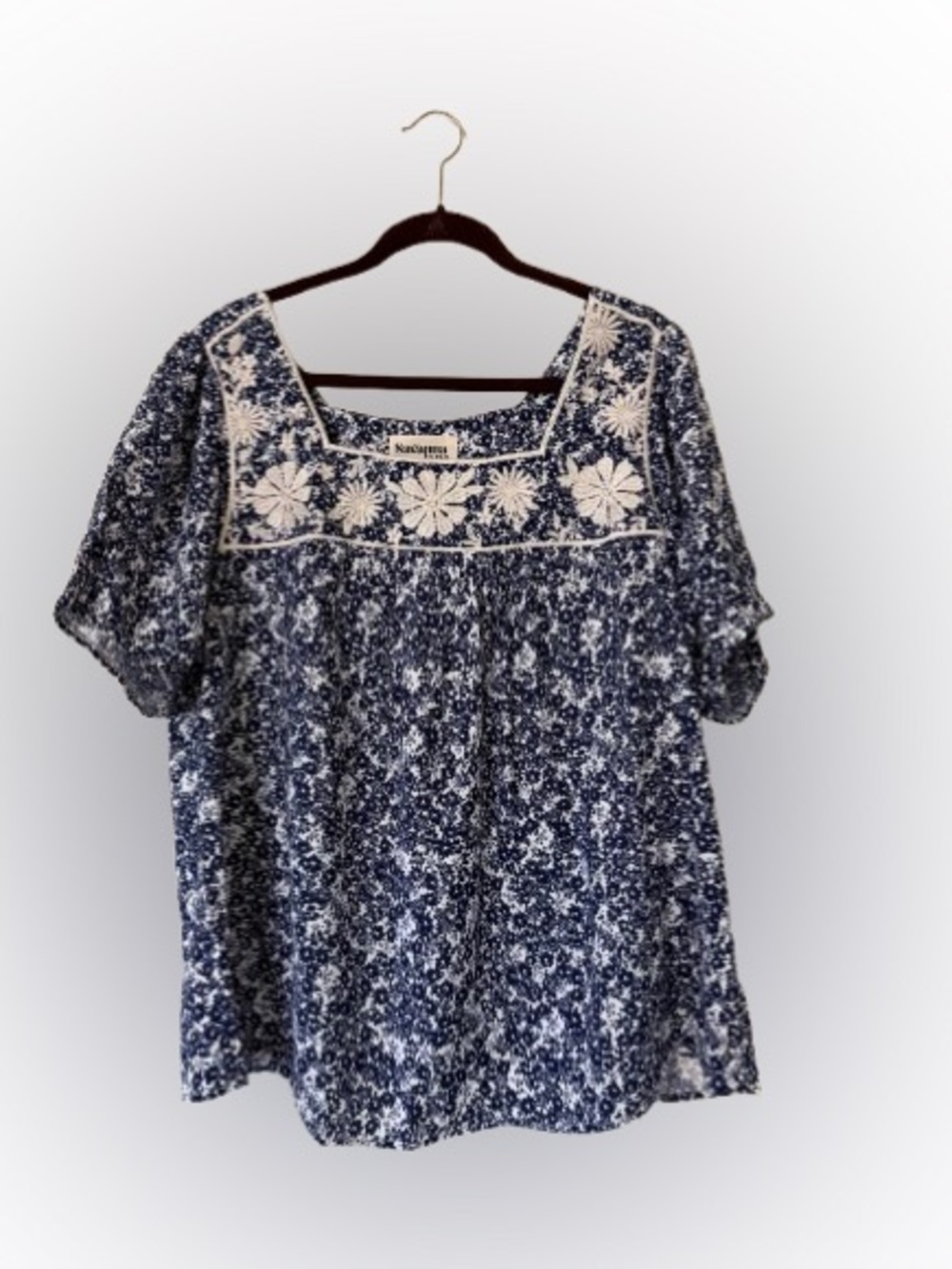 Savanna Jane Blue White Floral Embroidered Boho Peasant Blouse 1X Cottagecore - Picture 1 of 6